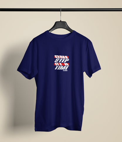 One Step at a Time Half Sleeve Navy Blue Round Neck T-Shirt for Men by Hello Swanky