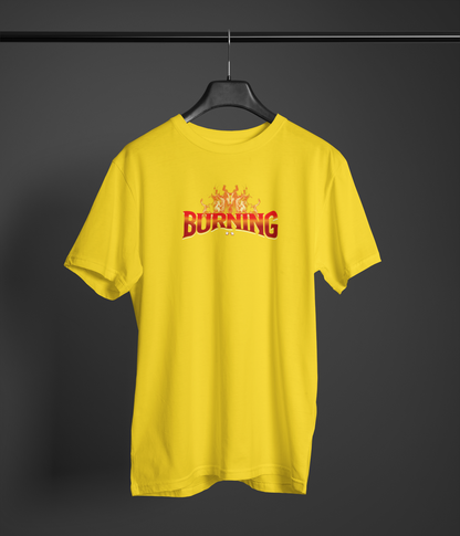 Burning Half Sleeve Yellow Round Neck T-Shirt Stylish Wear
