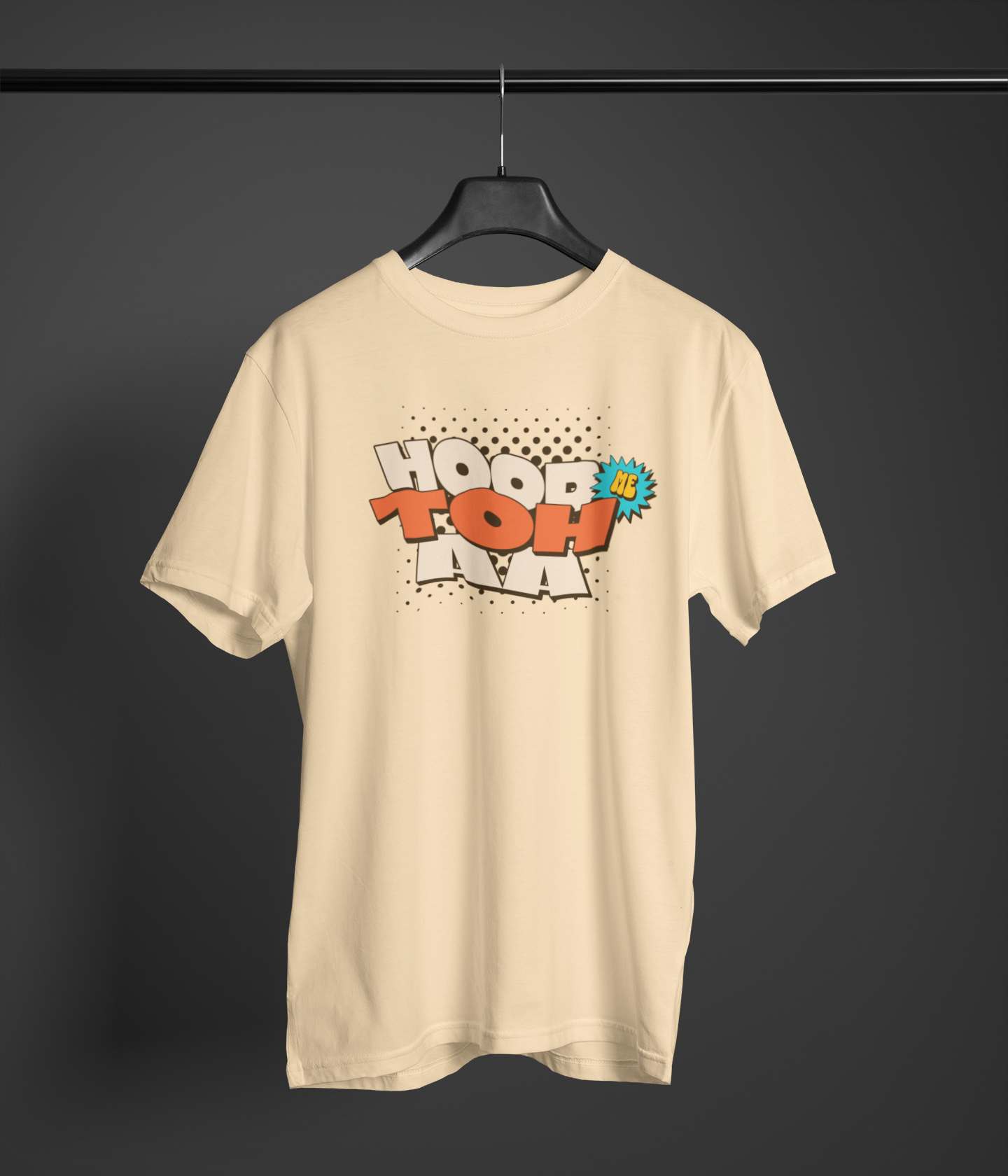Hood me toh aa Half Sleeve Beige Round Neck T-Shirt for Men by Hello Swanky