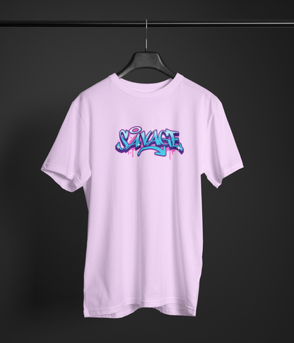 Savage Half Sleeve Lavender Round Neck T-Shirt for Men Bold Style