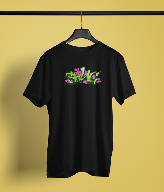 Swag Graffit Half Sleeve Black Round Neck T-Shirt Style Tee