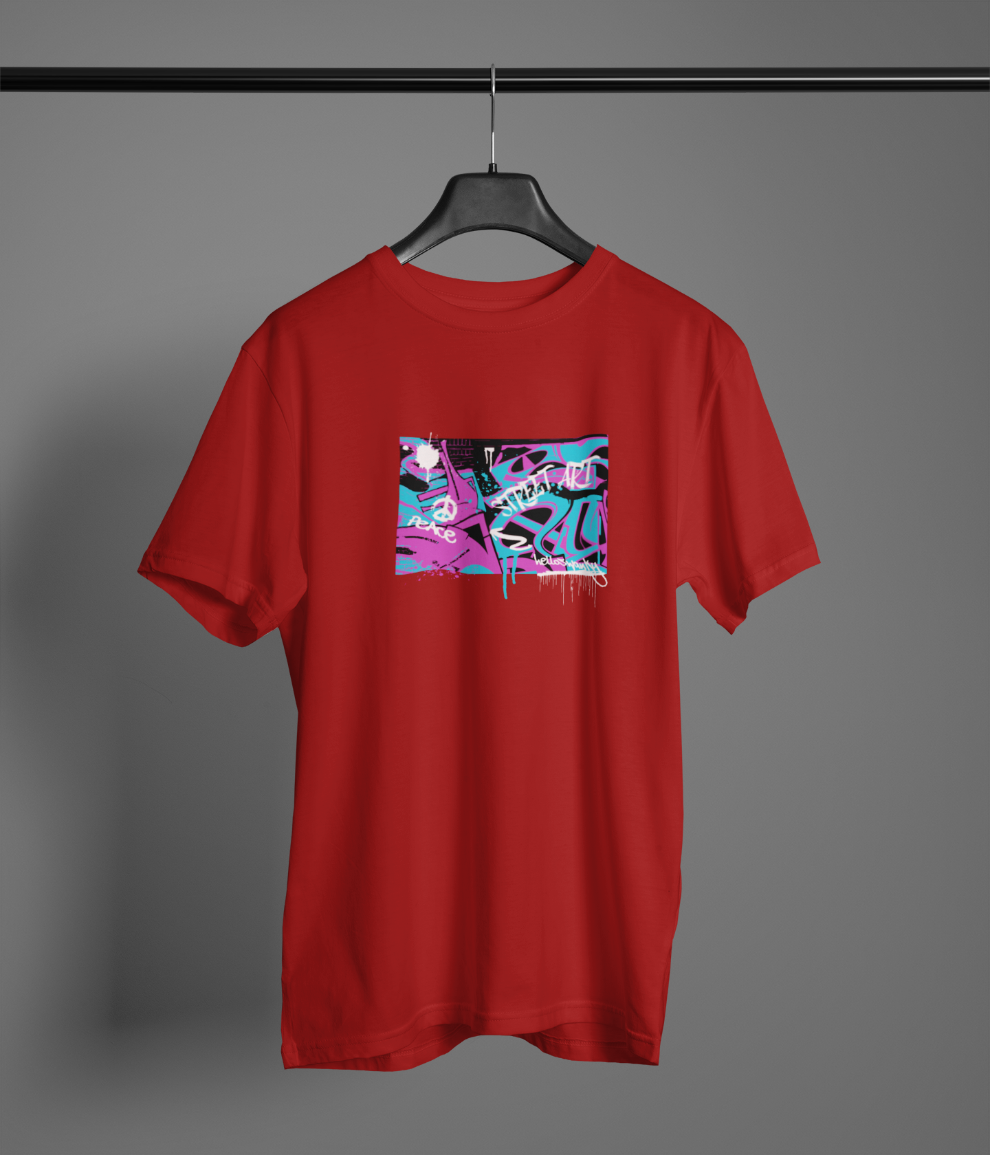 Street Art Half Sleeve Maroon Round Neck T-Shirt Casual Tees