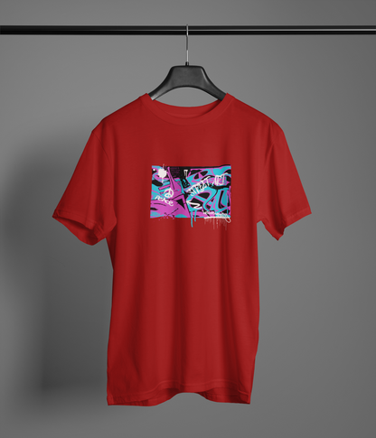Street Art Half Sleeve Maroon Round Neck T-Shirt Casual Tees