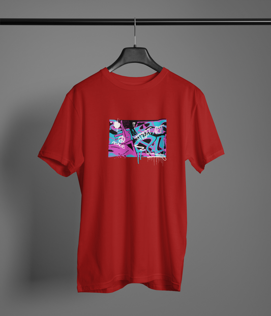 Street Art Half Sleeve Maroon Round Neck T-Shirt Casual Tees