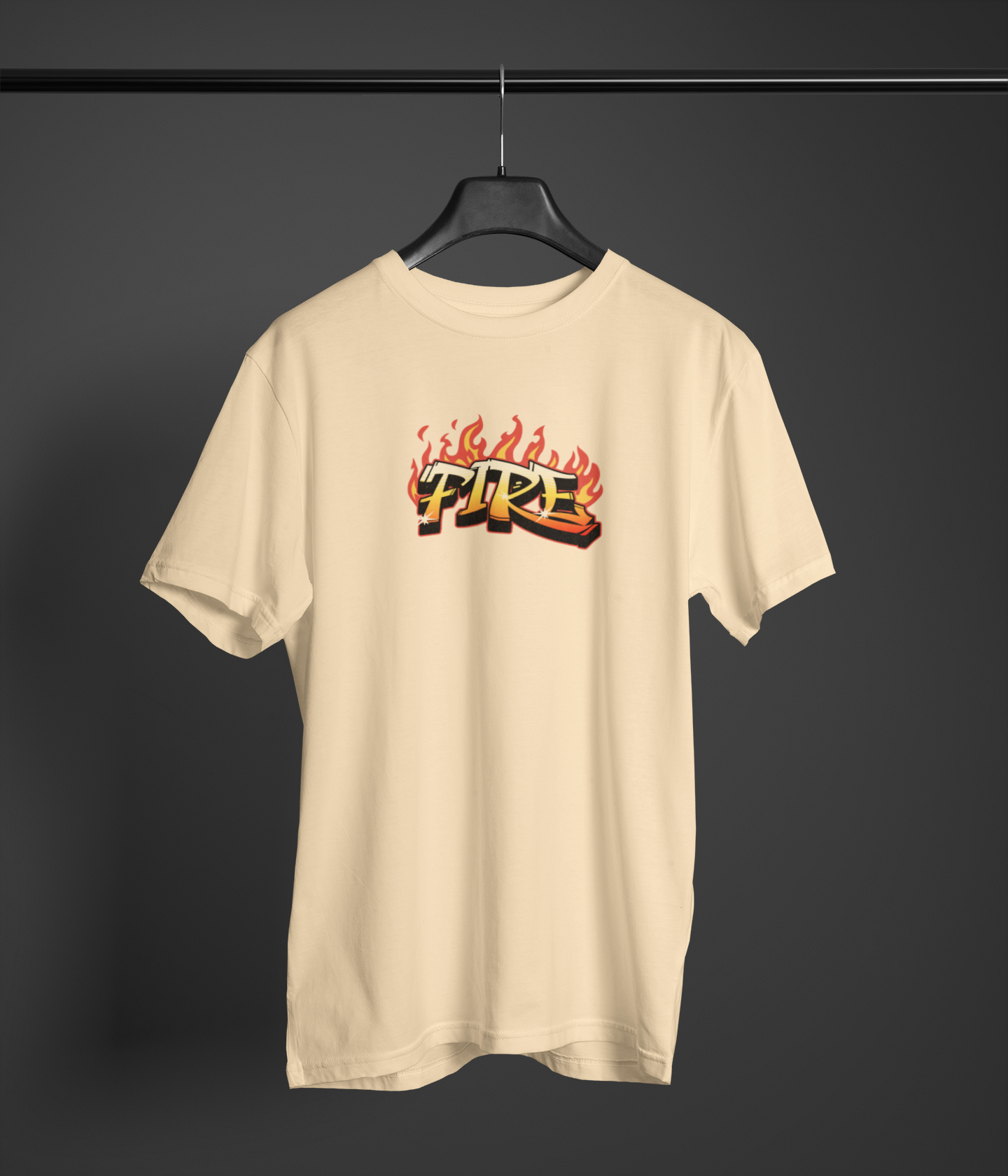 Fire Half Sleeve Beige Round Neck T-Shirt for Men – Comfort