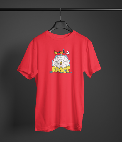 Space Correct Decision Half Sleeve Red Round Neck T-Shirt for Men