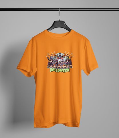 Helloween Half Sleeve Orange Round Neck T-Shirt for Men