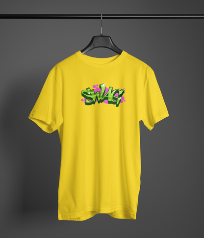 Swag Graffit Half Sleeve Yellow Round Neck T-Shirt Style Tee