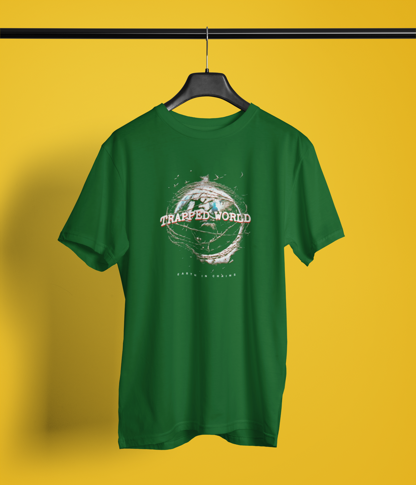 Trapped World  Half Sleeve Bottle Green Round Neck T-Shirt for Men by Hello Swanky