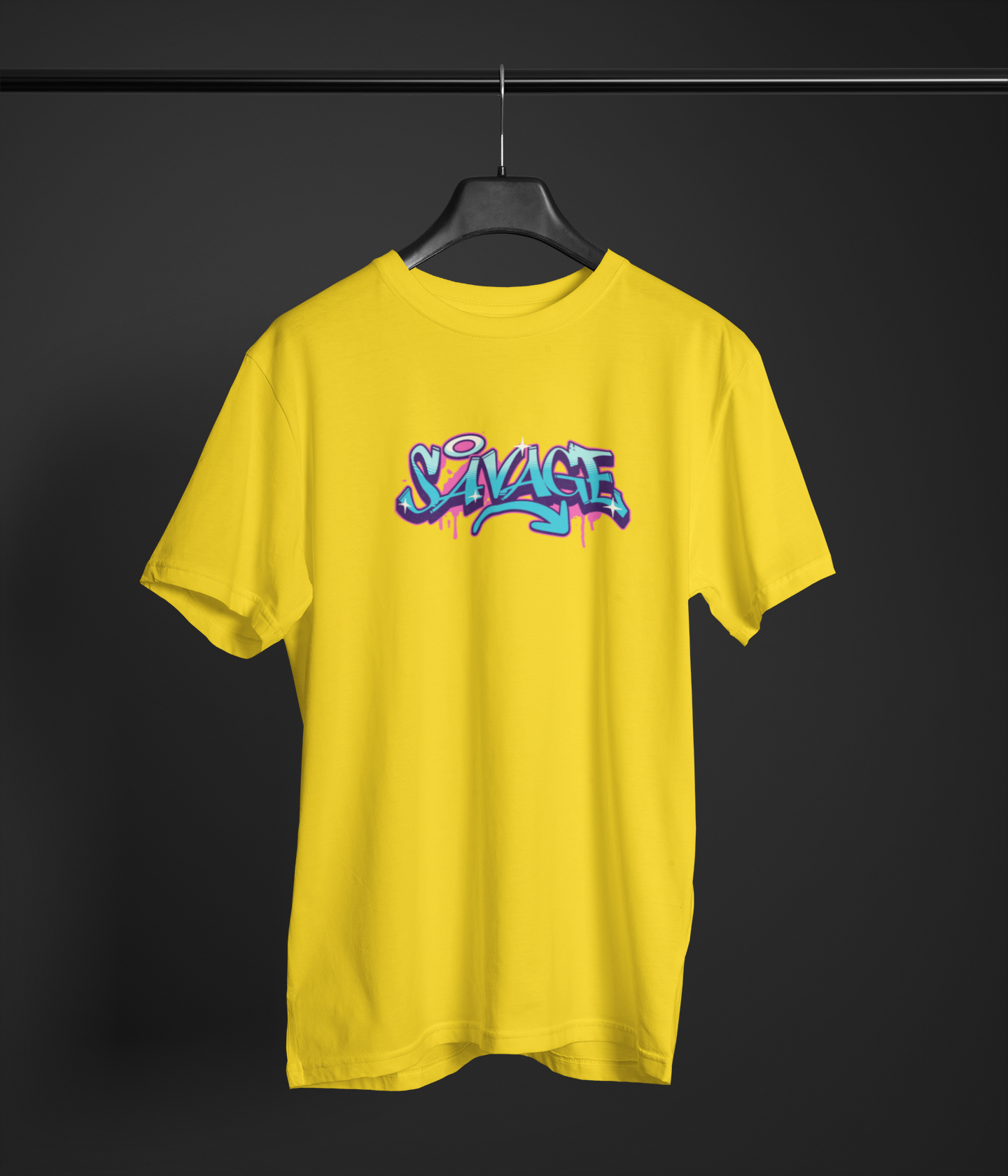 Savage Half Sleeve Yellow Round Neck T-Shirt for Men Bold Style