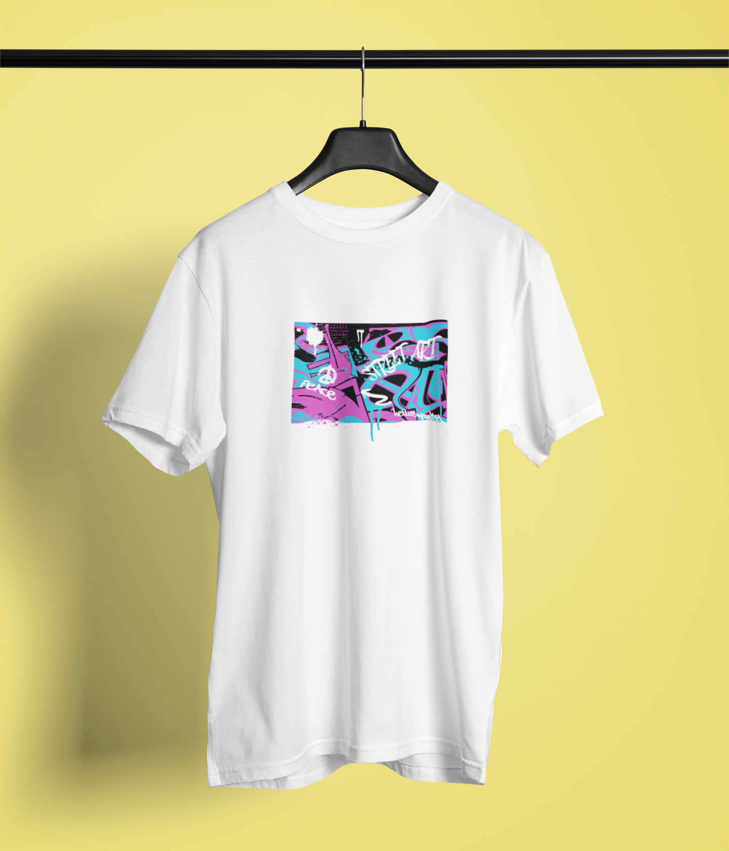 Street Art Half Sleeve White Round Neck T-Shirt for Men by Hello Swanky