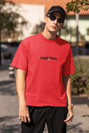 Money Power Half Sleeve Red Oversized T-Shirt for Men by Hello Swanky