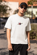 Galactic Horizons Half Sleeve White Oversized T-Shirt for Men by Hello Swanky