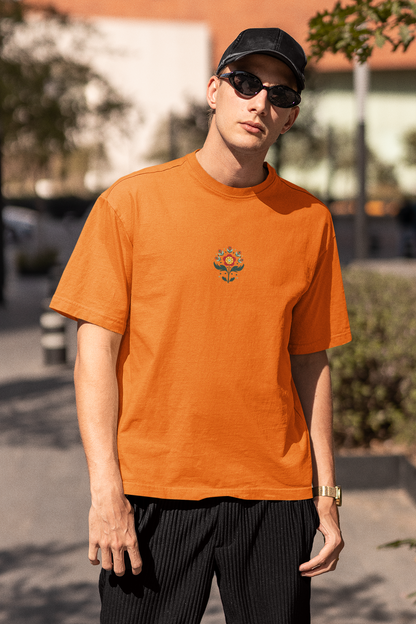 Petals of strength half sleeve orange oversized t-shirt for men by hello swanky