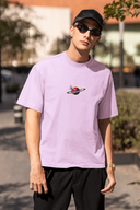 Galactic Horizons Half Sleeve Lavender Oversized T-Shirt for Men by Hello Swanky
