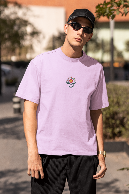 Petals of strength half sleeve lavender oversized t-shirt for men by hello