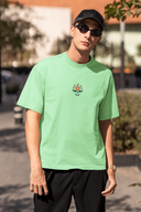 Petals Of Strength Half Sleeve Saga Green Oversized T-Shirt for Men by Hello Swanky