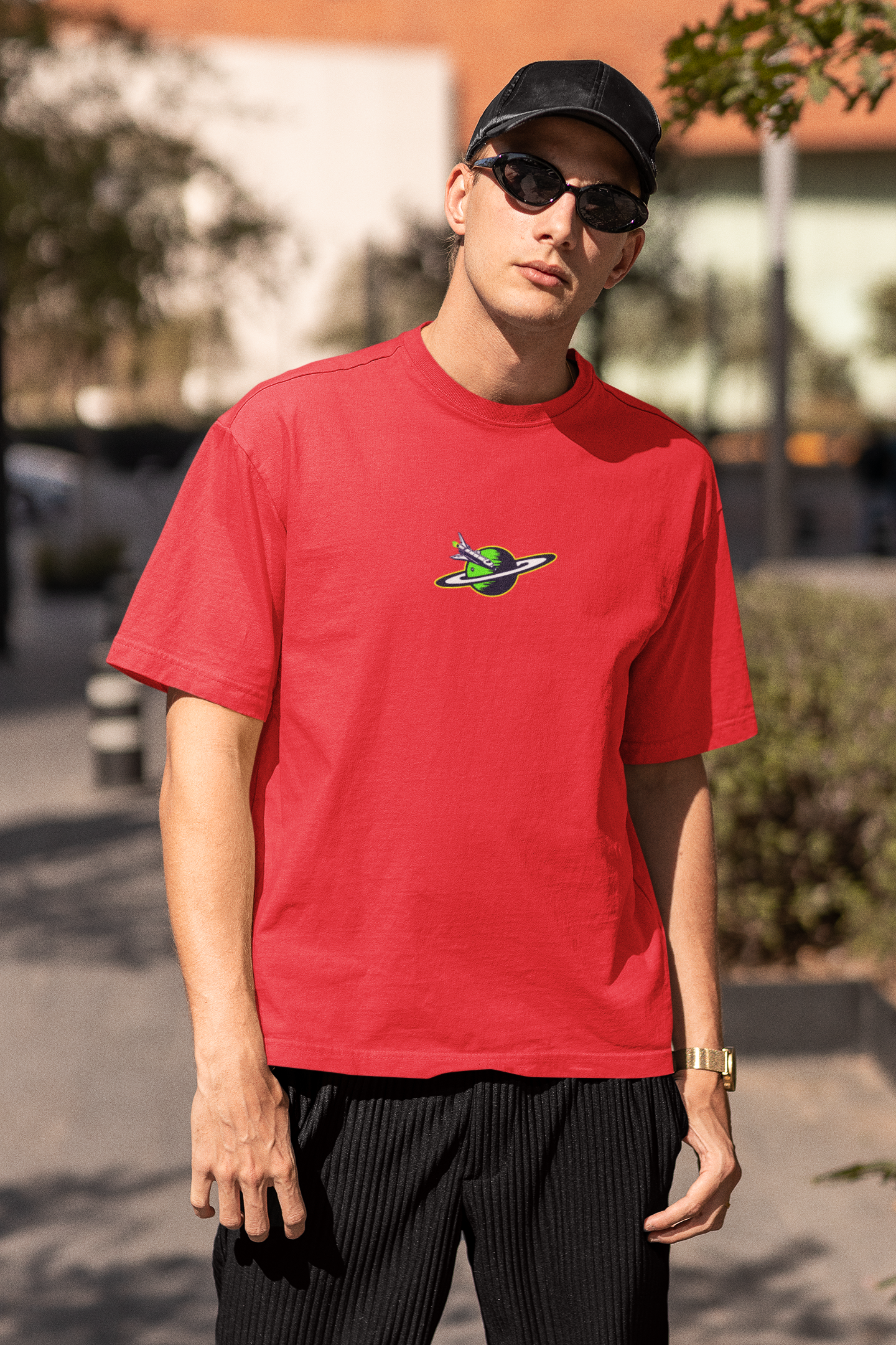 Galactic Horizons Unisex Red Oversized T-Shirt