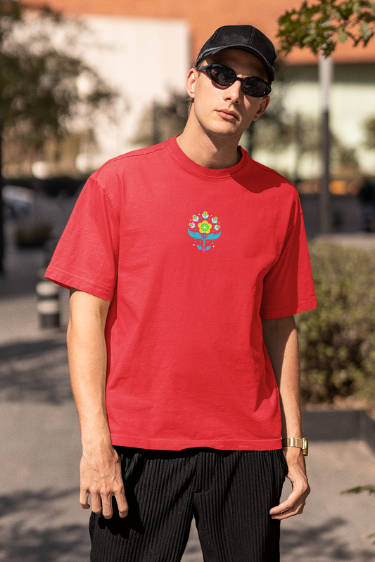 Petals of strength half sleeve red oversized t-shirt for men by hello swanky - s