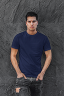 Plain Half Sleeve Navy Blue  Round Neck T-Shirt For Men By Hello Swanky