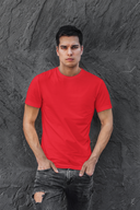 Plain Half Sleeve Red Round Neck T-Shirt For Men By Hello Swanky