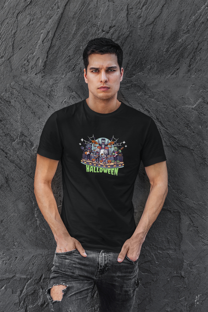 Helloween Half Sleeve Black Round Neck T-Shirt for Men