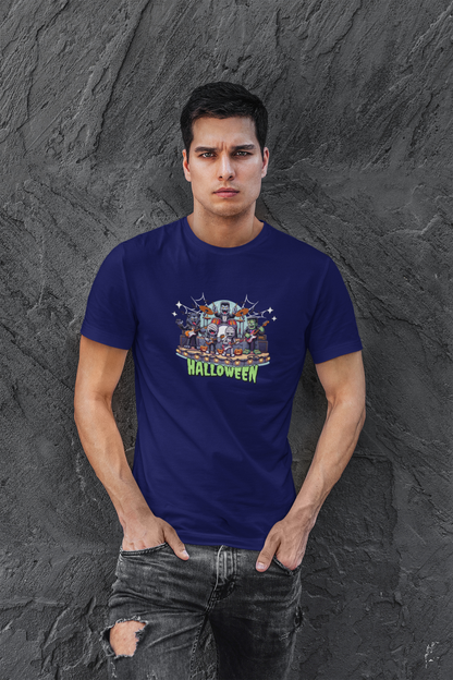 Helloween Half Sleeve Navy Blue Round Neck T-Shirt for Men