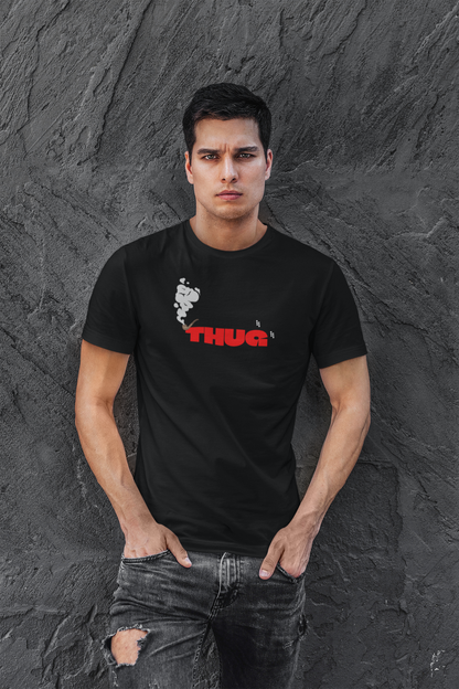 THUG Half Sleeve Black Round Neck T-Shirt for Men Streetwear