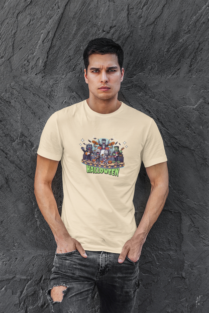 Helloween Half Sleeve Begie Round Neck T-Shirt for Men