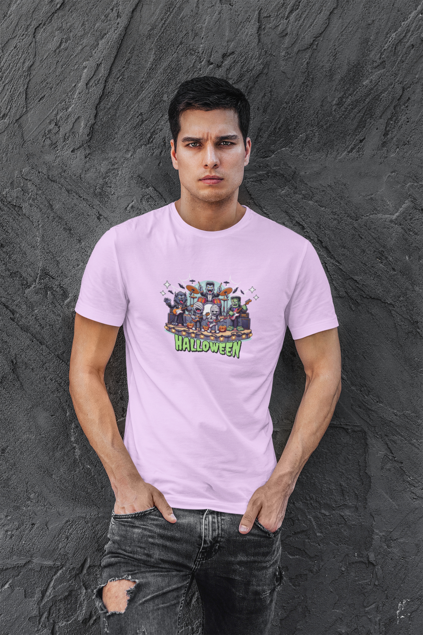 Helloween Half Sleeve Lavender Round Neck T-Shirt for Men