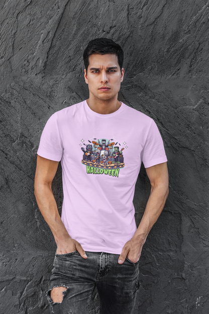 Helloween Half Sleeve Lavender Round Neck T-Shirt for Men