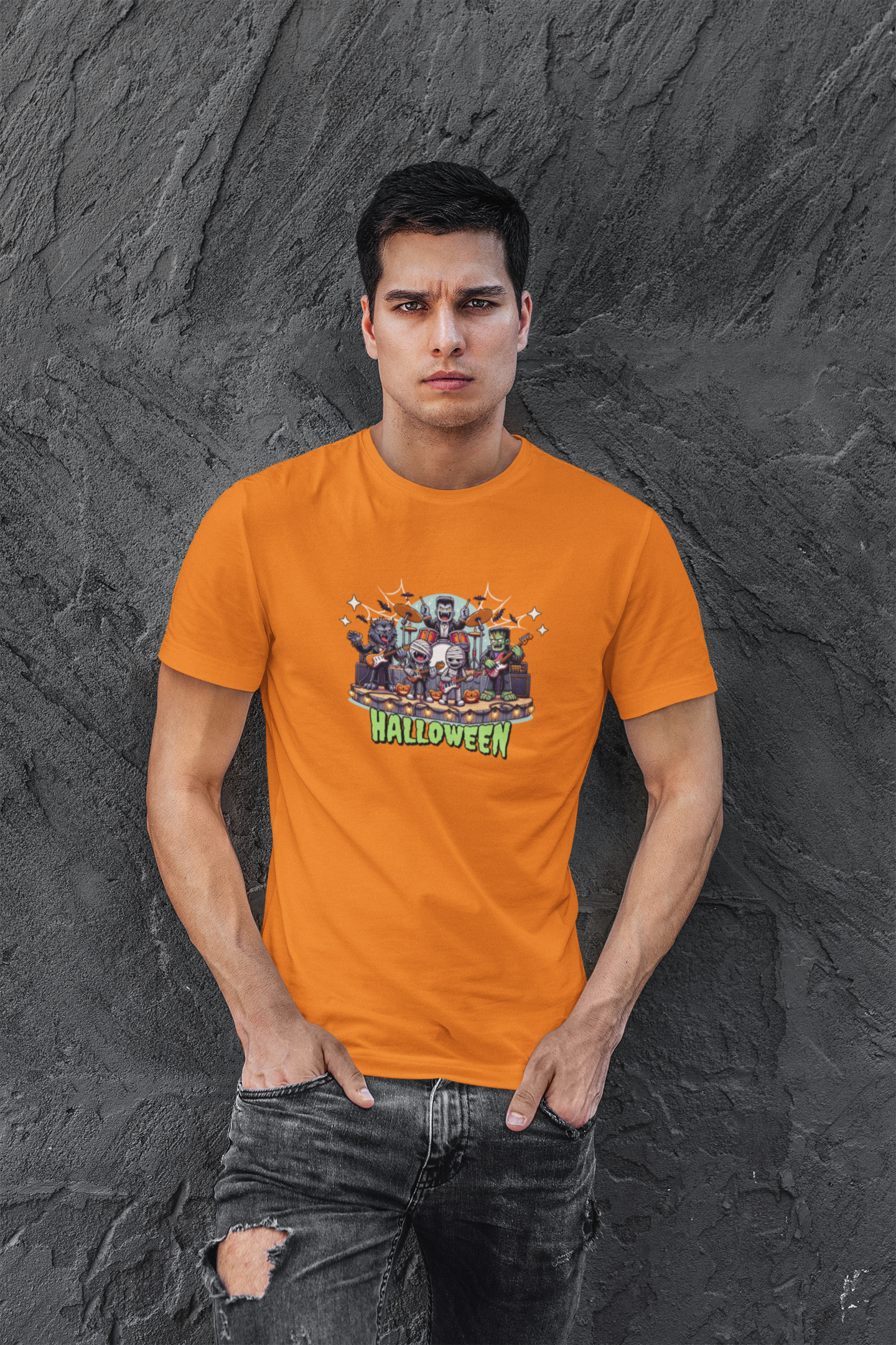 Helloween Half Sleeve Orange Round Neck T-Shirt for Men