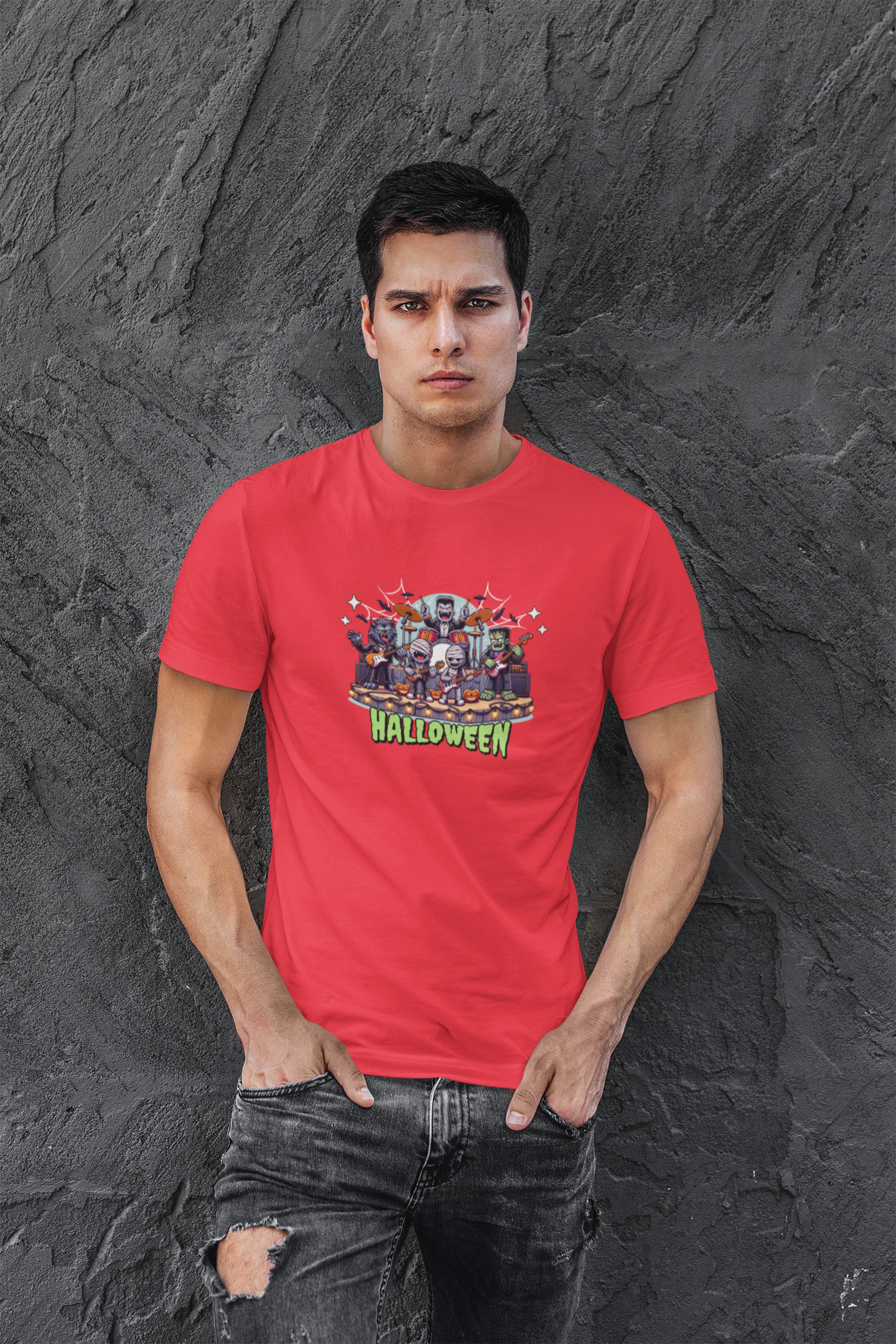 Helloween Half Sleeve Red Round Neck T-Shirt for Men