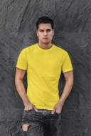 Plain Half Sleeve Yellow Round Neck T-Shirt For Men By Hello Swanky