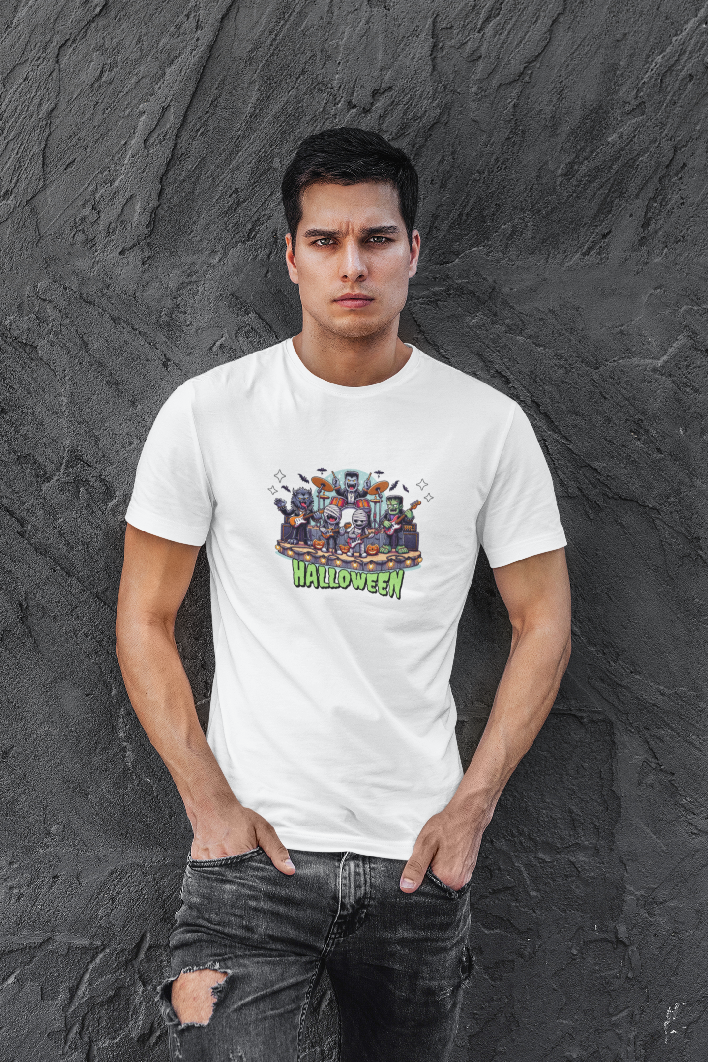 Helloween Half Sleeve White Round Neck T-Shirt for Men