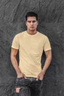 Beige Plain Half Sleeve Round Neck T-Shirt For Men By Hello Swanky