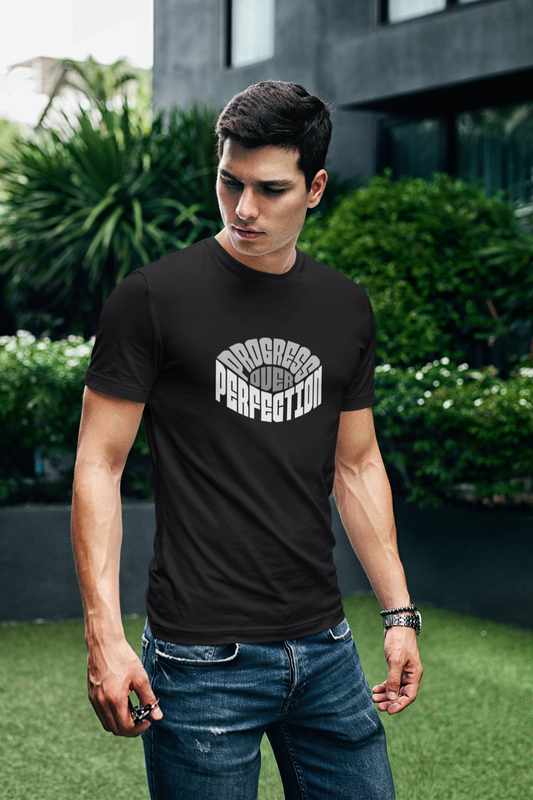 Perfection half sleeve black round neck t-shirt for men hello swanky