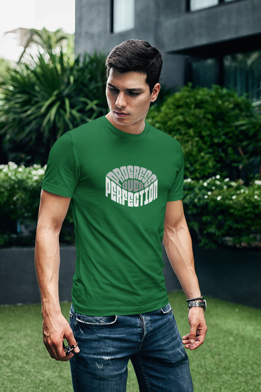 Perfection half sleeve bottle green round neck t-shirt for men hello swanky