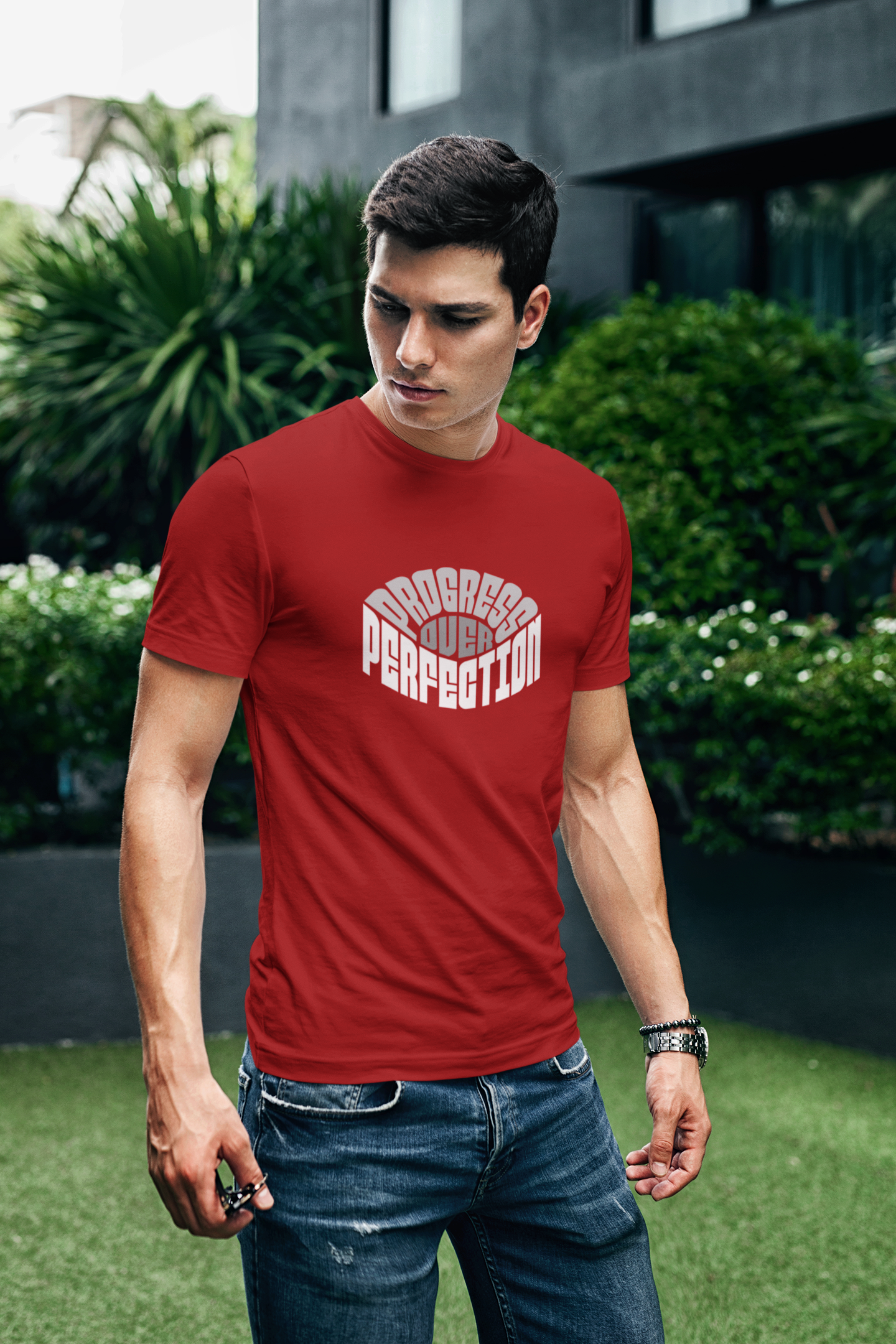 Perfection half sleeve maroon round neck t-shirt for men hello swanky