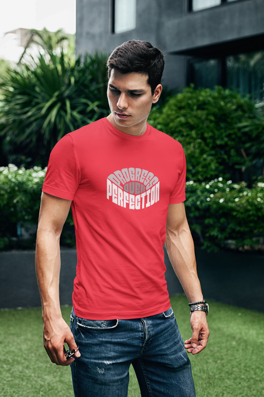 Perfection half sleeve red round neck t-shirt for men hello swanky