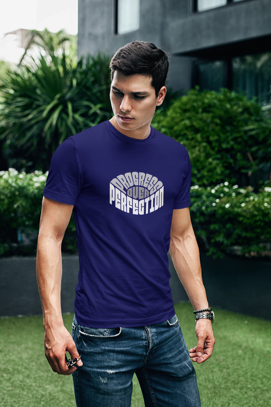 Perfection half sleeve navy blue round neck t-shirt for men hello swanky