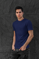 Plain Half Sleeve Navy Blue  Round Neck T-Shirt For Men By Hello Swanky