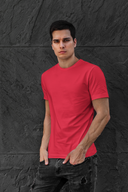 Plain Half Sleeve Red Round Neck T-Shirt For Men By Hello Swanky