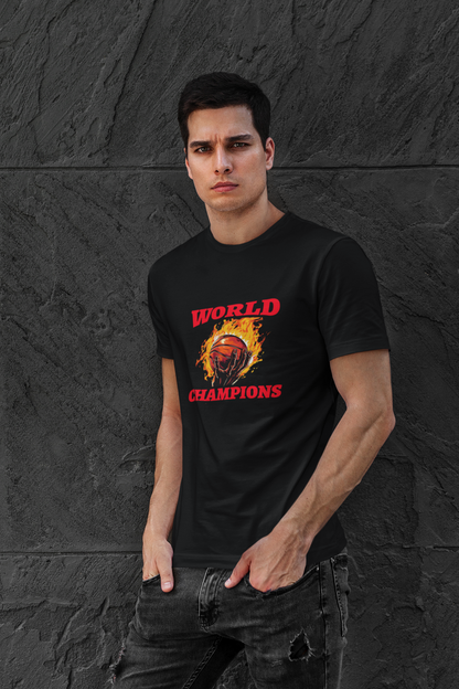 World champions half sleeve black round neck t-shirt for men by hello swanky - s