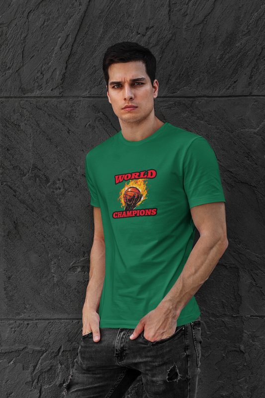 World champions half sleeve bottle green round neck t-shirt for men by hello