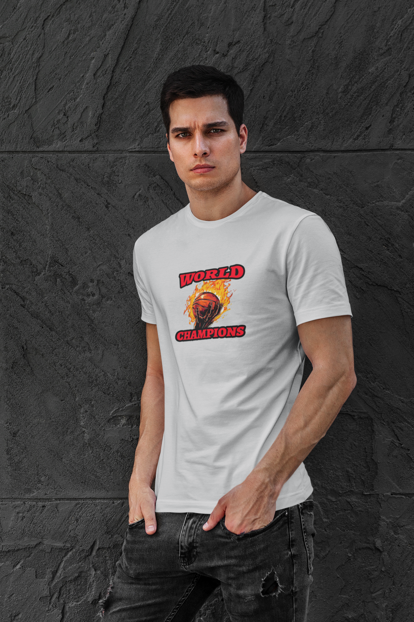 World champions half sleeve grey round neck t-shirt for men by hello swanky - s