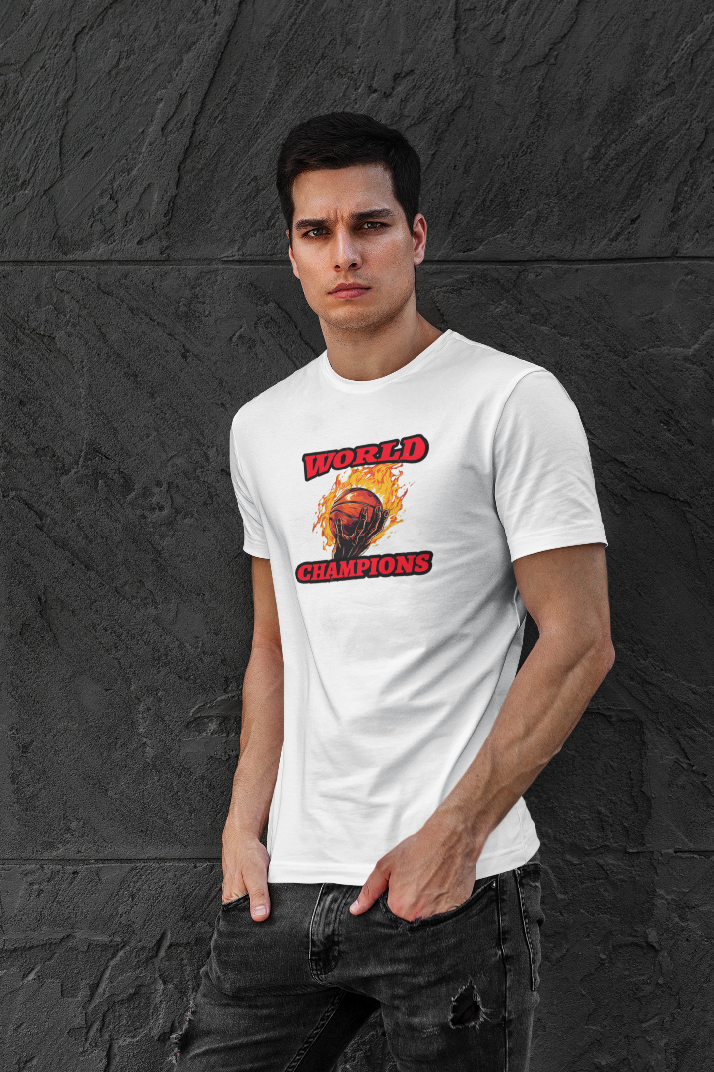 World champions half sleeve white round neck t-shirt for men by hello swanky - s