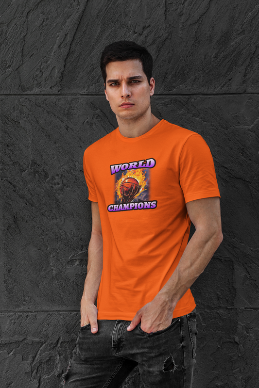 World champions half sleeve orange round neck t-shirt for men hello swanky - s