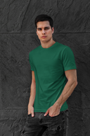 Plain Half Sleeve Bottle Green Round Neck T-Shirt For Men By Hello Swanky