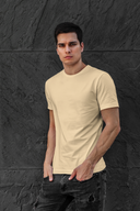 Beige Plain Half Sleeve Round Neck T-Shirt For Men By Hello Swanky